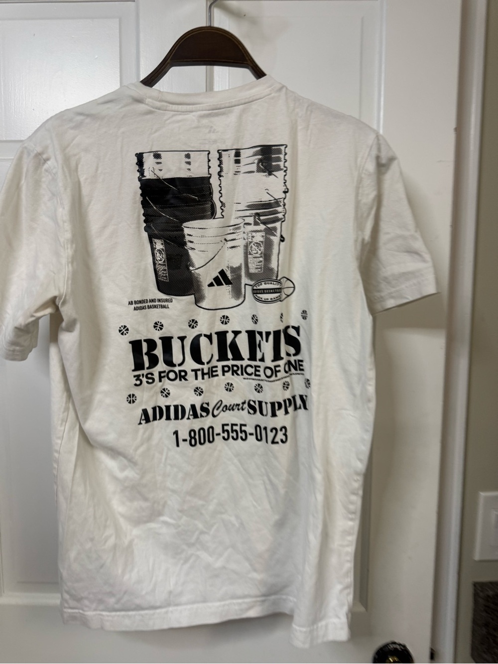 adidas White Short Sleeve Graphic Tee with Black Print